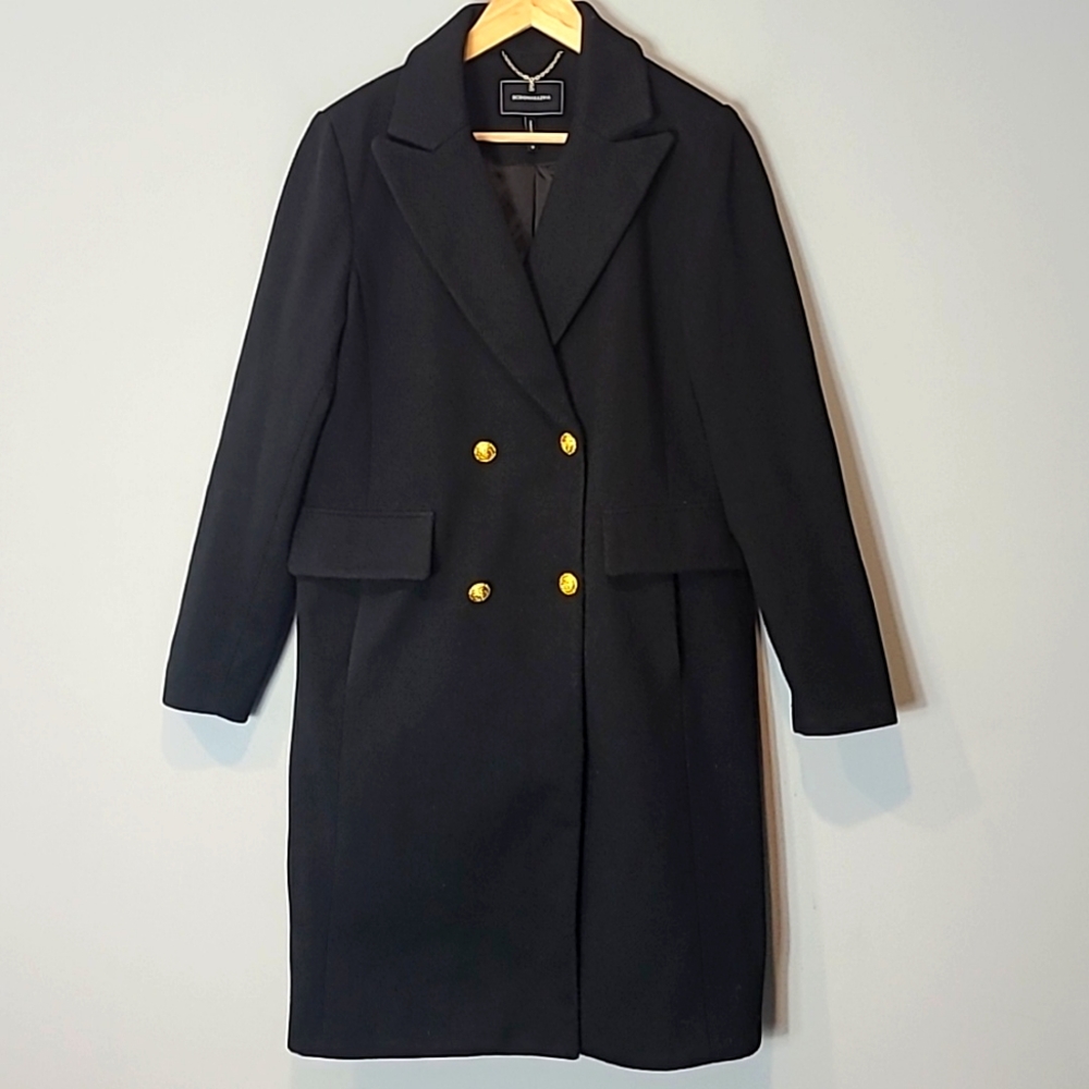 BCBGMaxAzria Long Coat Jacket‎ Black Luxury Preppy Elegant Old Money Medium